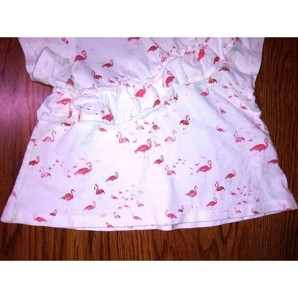 Zara Girl Dress pink Flamingo print baby Size 18/24 white with ruffle cap sleeve